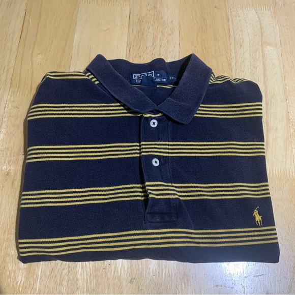 Polo Ralph Lauren Shirt Mens XXL Short Sleeve‎ Blue Yellow Striped POLO - Picture 1 of 7